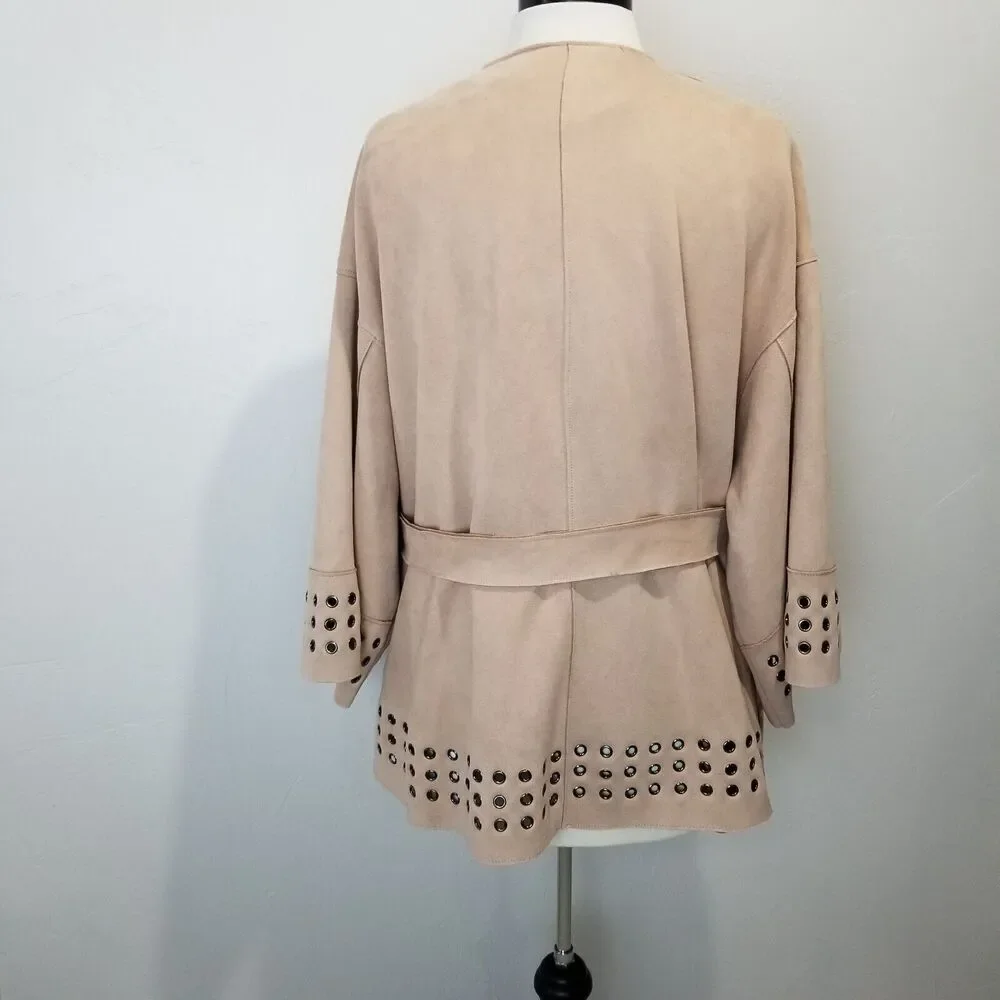 Zara Basic Jacket Womens Large Faux Suede Pink Oversized Kimono Coatigan Poncho